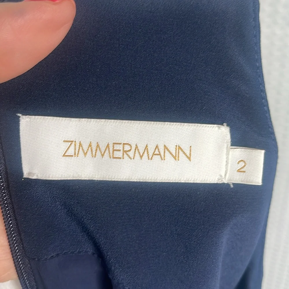 Zimmermann Flounce Picnic Dress 100% Silk Sleeveless Cocktail Events Navy Sz 2 - Picture 10 of 12